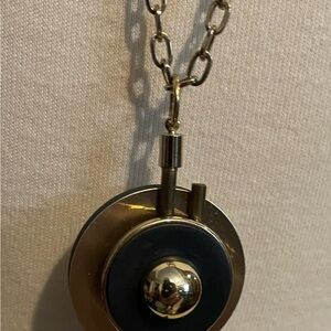 Gold-Tone Circle Pendant Necklace with Black Accent